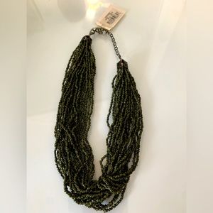 Dark green multi strand beaded necklace